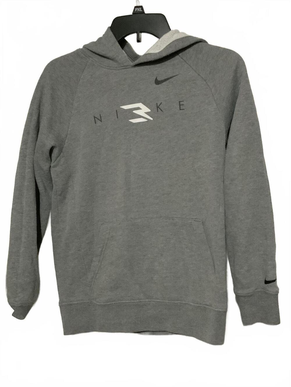Nike Youth Large Gray Pullover Hoodie Sweatshirt with Logo
